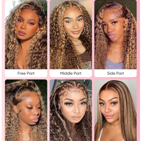 16" 100% Human Hair 13x6 Lace Front Wig Honey Brown Blonde Water Wave Curly - Picture 4 of 14